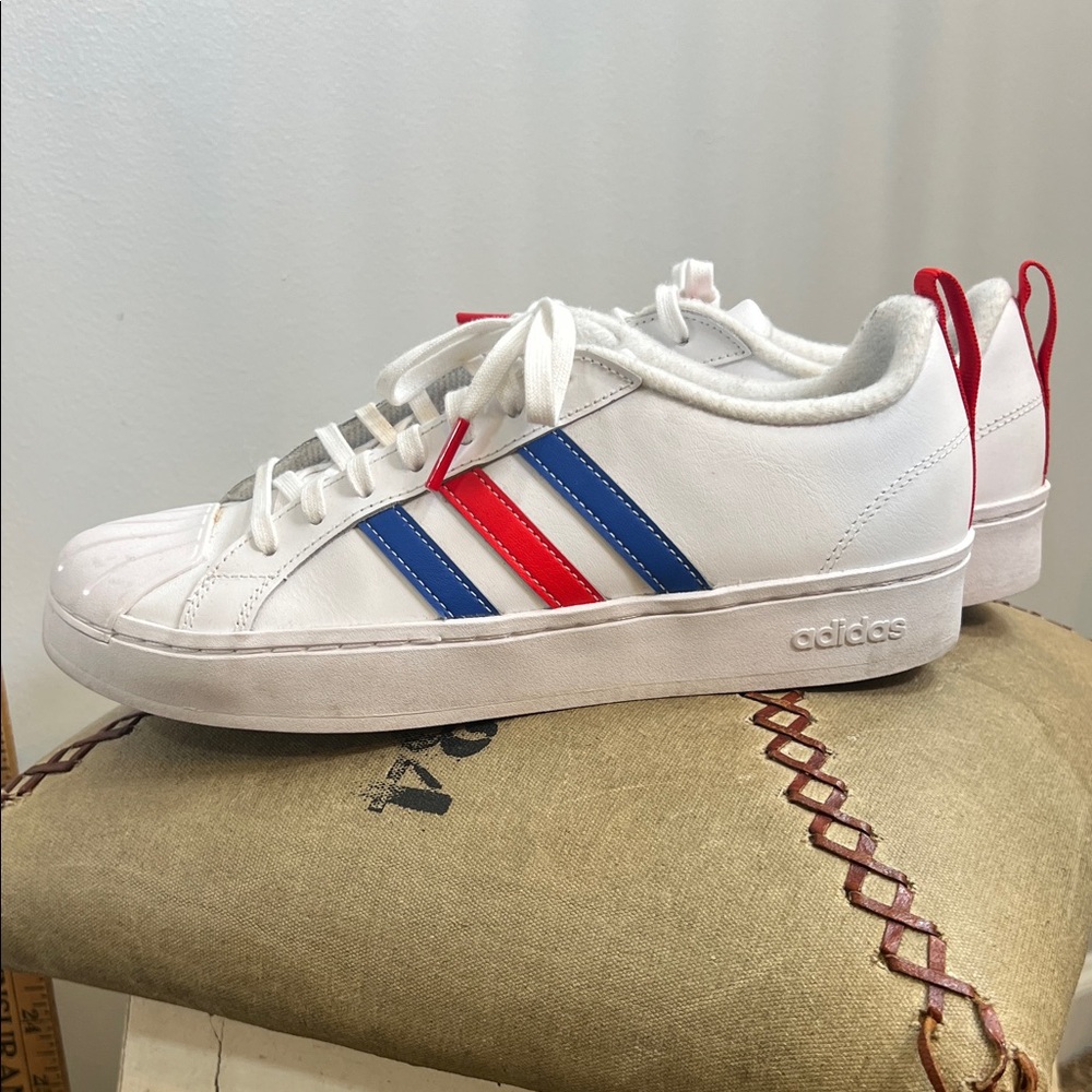 Adidas kids White Sneakers with Blue and Red Accents